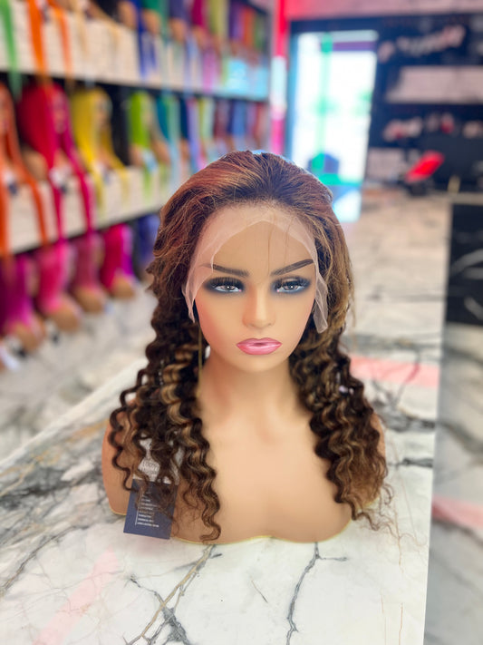 Deep Wave Frontal Lace Wig (Highlight)