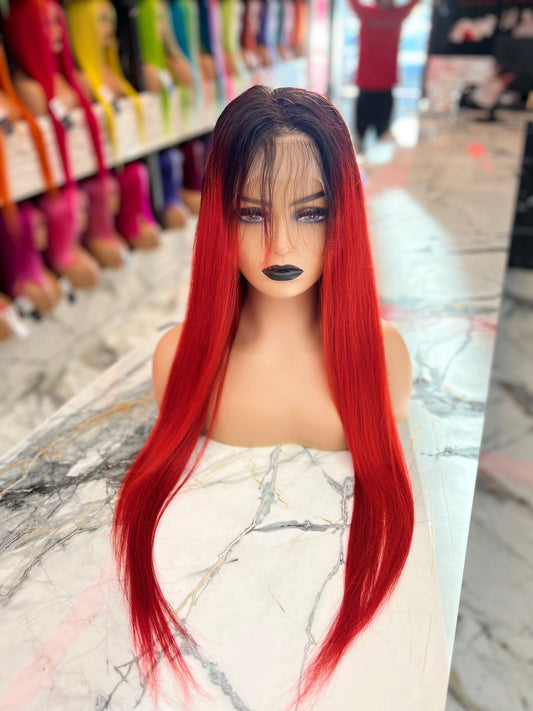 Cambodian Frontal Lace Wig (1B/Red)